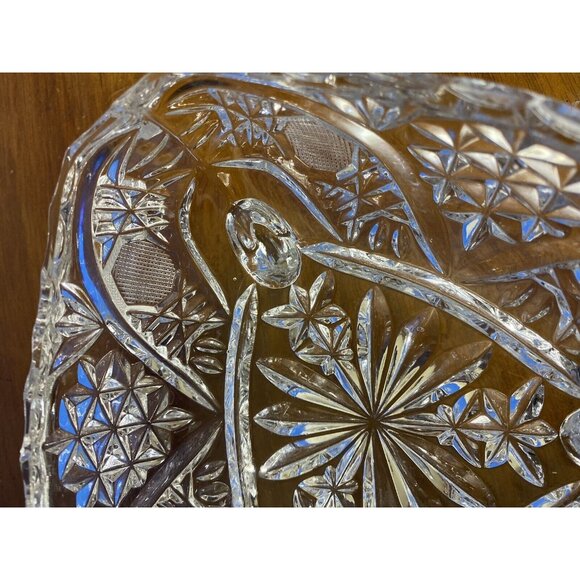 Vintage Clear Tri-Footed Triangle Cut Glass Dish No Lid Star Design - Picture 12 of 16